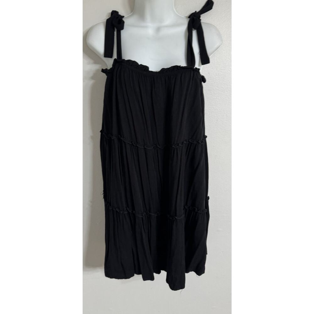 The Impeccable Pig Black Tiered Mini Dress Size Large Bow Sleeve Sleeveless